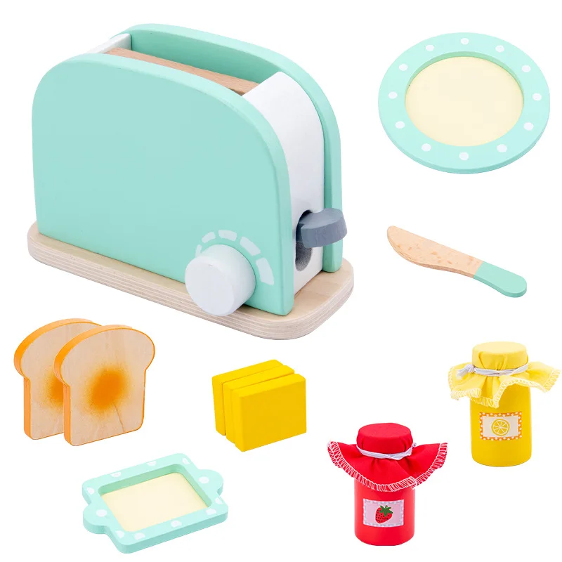 Pretend Kitchen Wooden Baking Toy Simulation Coffee Machine Toaster Food Mixer For Baby Early Education