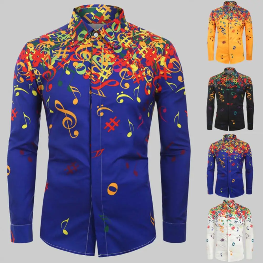 80%HOT 2022 Casual Men's Shirts Fall Music Symbol Print Long Sleeve Top Button Slim Fashion Shirt Men's Prom Cardigan