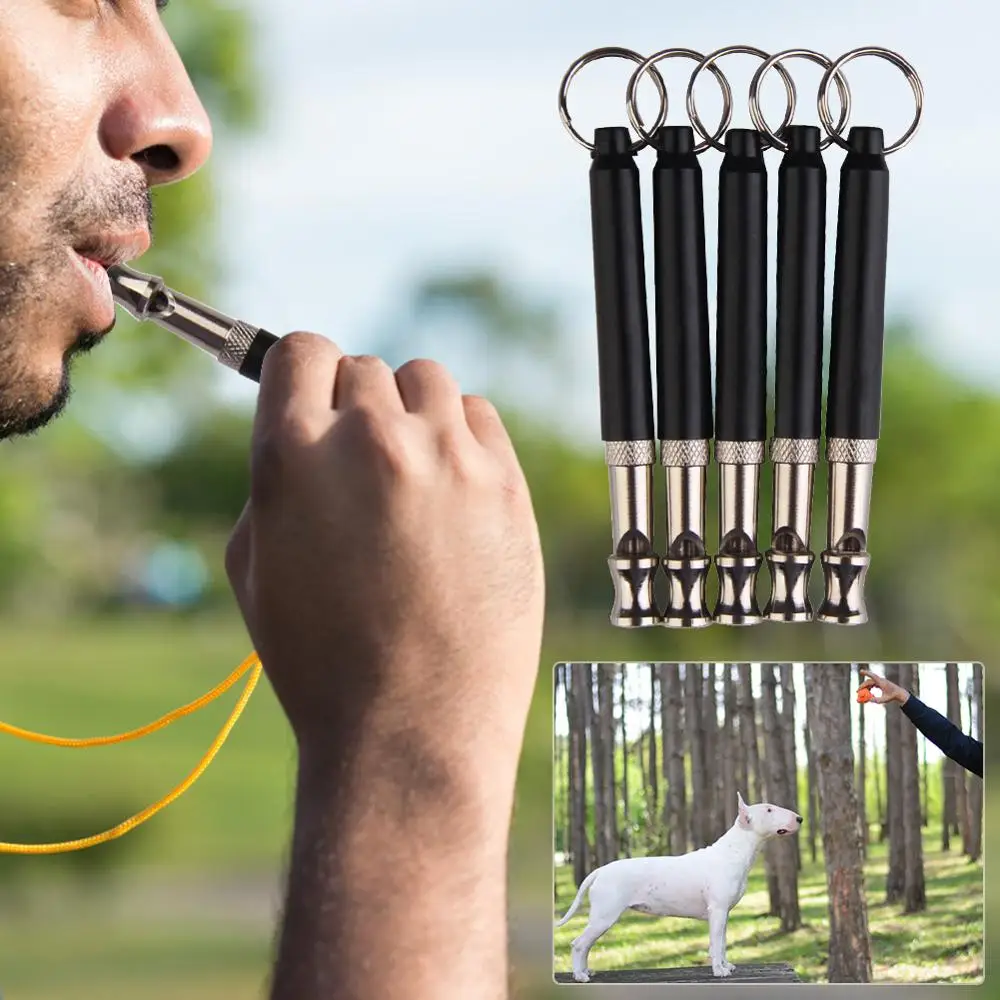 1Pc Silver/Black Two-tone Ultrasonic Flute Dog Whistles for Training Sound Whistle Supersonic Obedience Pet Puppy Dog Whistles