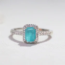 925 Silver Classic Rectangle Tourmaline Paraiba Ring For Women Engagement Wedding Female Green Ring Bridal Fashion Jewelry