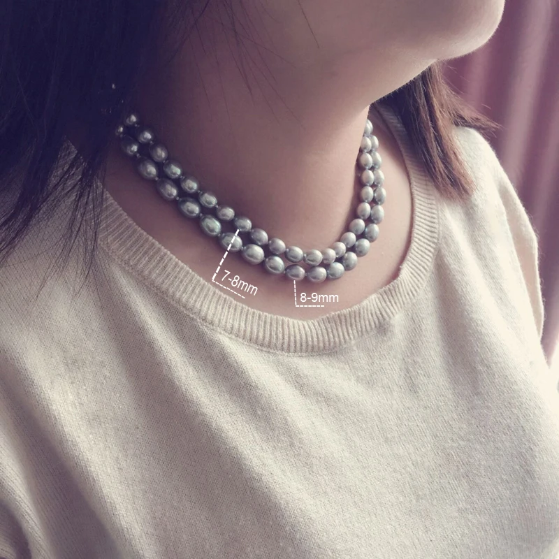 Real Natural Freshwater Pearl Necklaces For Women,Wedding White Pearl Strand Necklace Collar White Gray