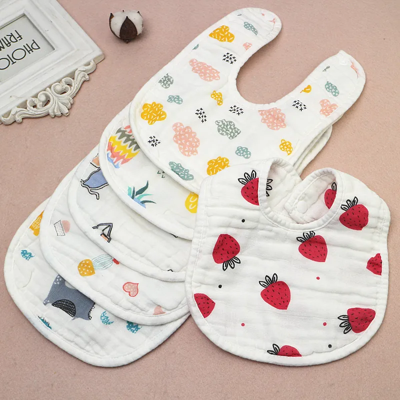 1 Piece Wasoyoli U Type Baby Bib 8 Layers Burp Cloths 20*30CM Printed Colorful 100% Muslin Seersckuer Cotton Infant Face Washing