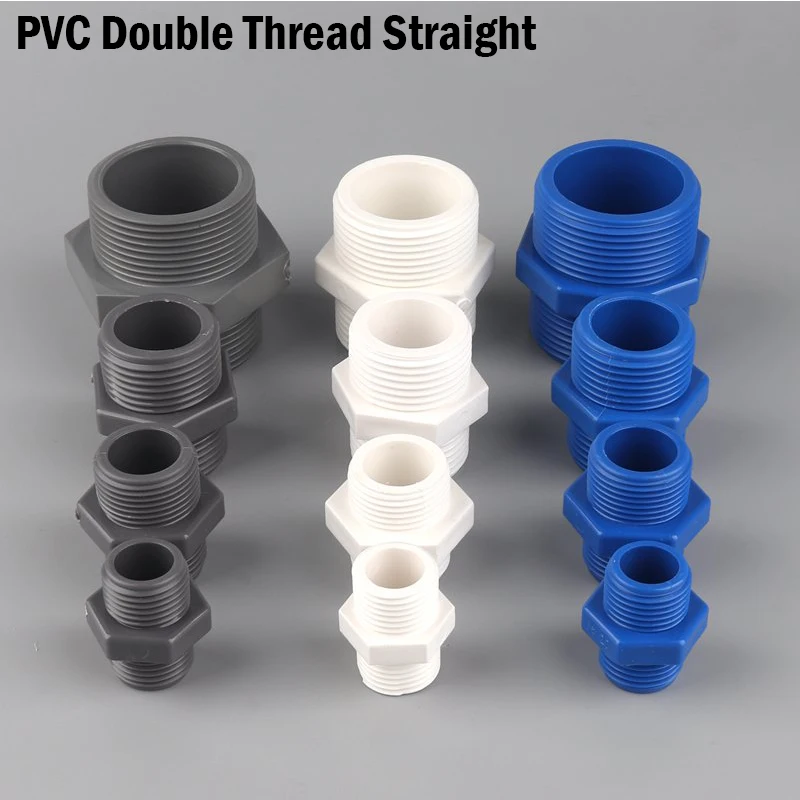 

2Pcs 1/2 3/4 1Inch PVC Pipe Double Thread Equal Straight Connector Garden Irrigation Watering Fish Tank Pipe Prevent Drip Joints