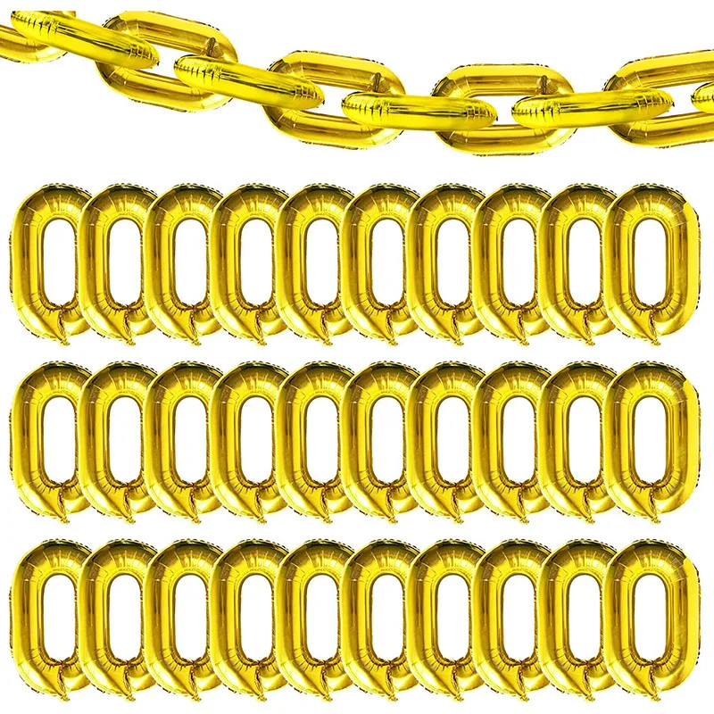 30Pcs 16inch Gold Chain Balloons Inflatable Golden Chain Foil Balloon For 80s 90s Party Decor Disco Ball Hip Hop Weddings Decors