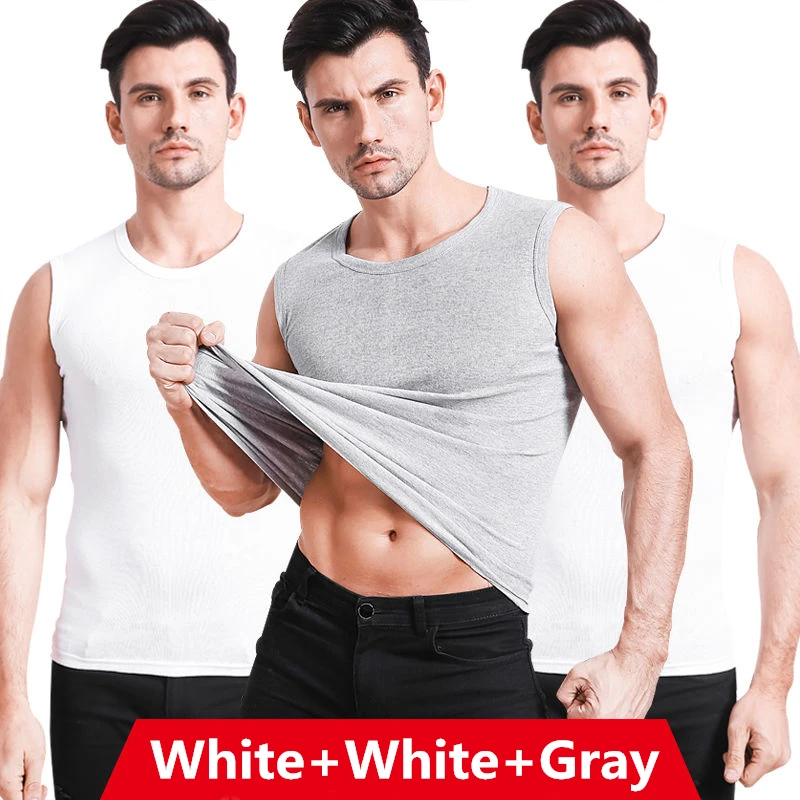 3 Pieces Broad Shoulder Men's Cotton Tops Underwear Undershirt Bottom T-Shirts Fitness Vest Singlets Asian Size M L XL 2XL 3XL