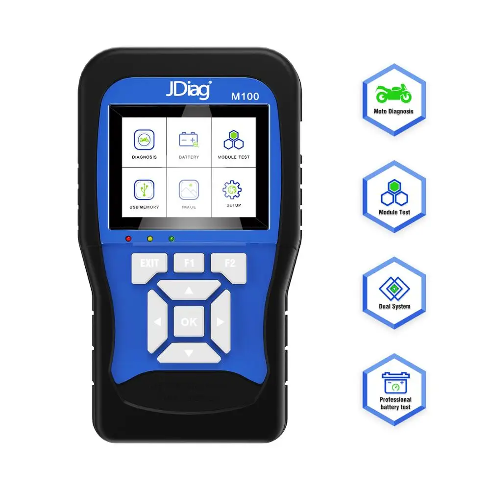 Newest JDiag M100 Motorcycle Scanner Universal 12V Battery Tester Intelligent Dual System Moto Scan Tool