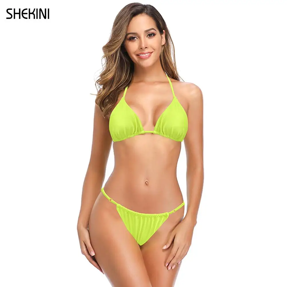 SHEKINI Women's Halter String Brazilian Triangle Bikini Swimwear Low Waist Swinsuit Bottom Bathing Suit Two Pieces Beachwear