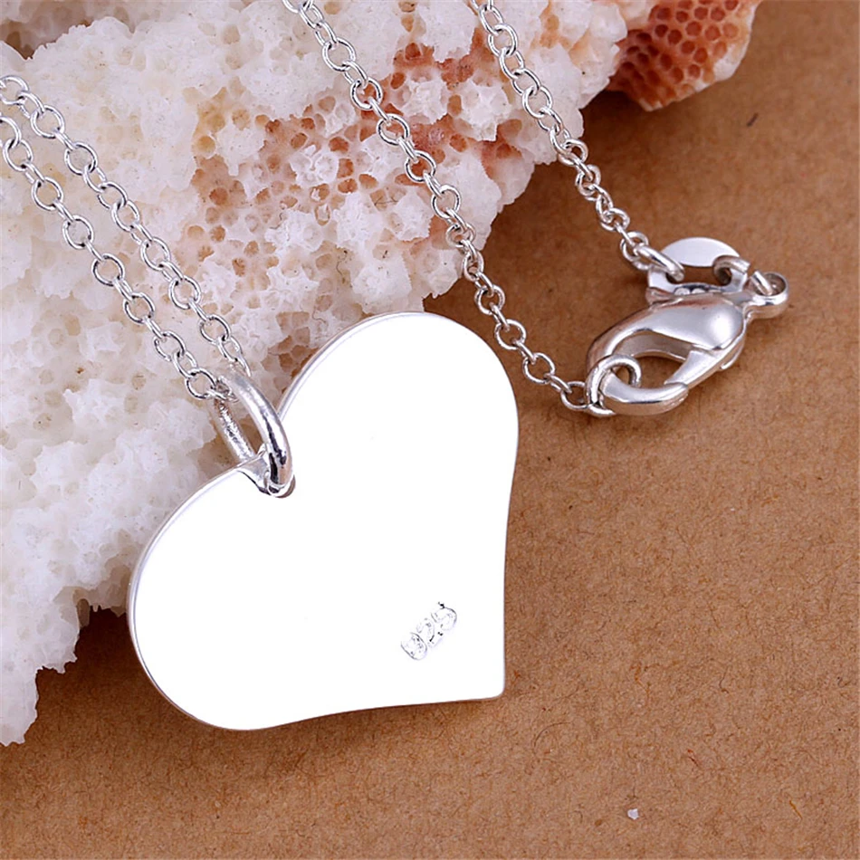 DOTEFFIL 925 Sterling Silver 18 Inch Chain Heart Tag Pendant Necklace For Women Wedding Engagement Party Jewelry Christmas Gifts