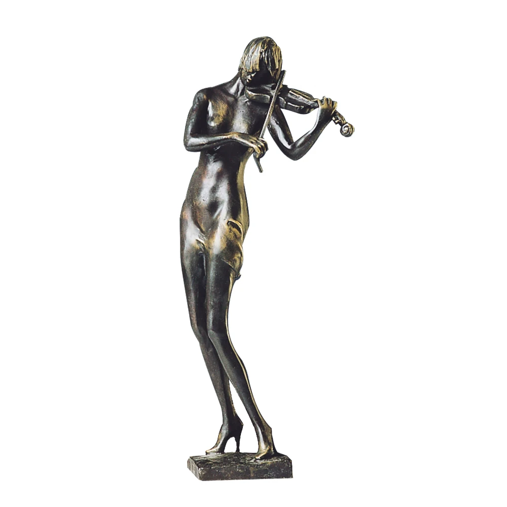 

Female Violin Player Sculpture Figurine Western Violinist Woman Copper Statue for Study Home Hallway Decoration