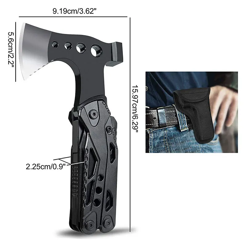 Outdoor EDC Multifunction Hammer Survival Axe Camping Mountaineering Portable Folding Pliers Combination Screwdriver Opener Tool