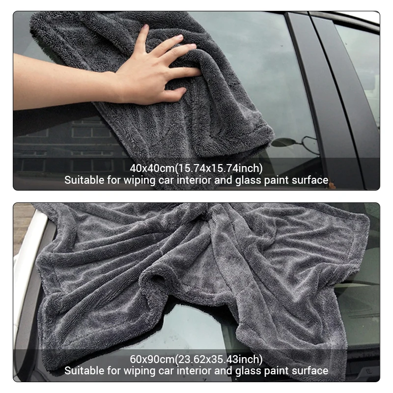 Serviette de nettoyage de voiture en microfibre 1200GSM/600GSM, Double face, Super absorbante, chiffon de nettoyage pour lavage de voiture, anti-rayures, peluches douces