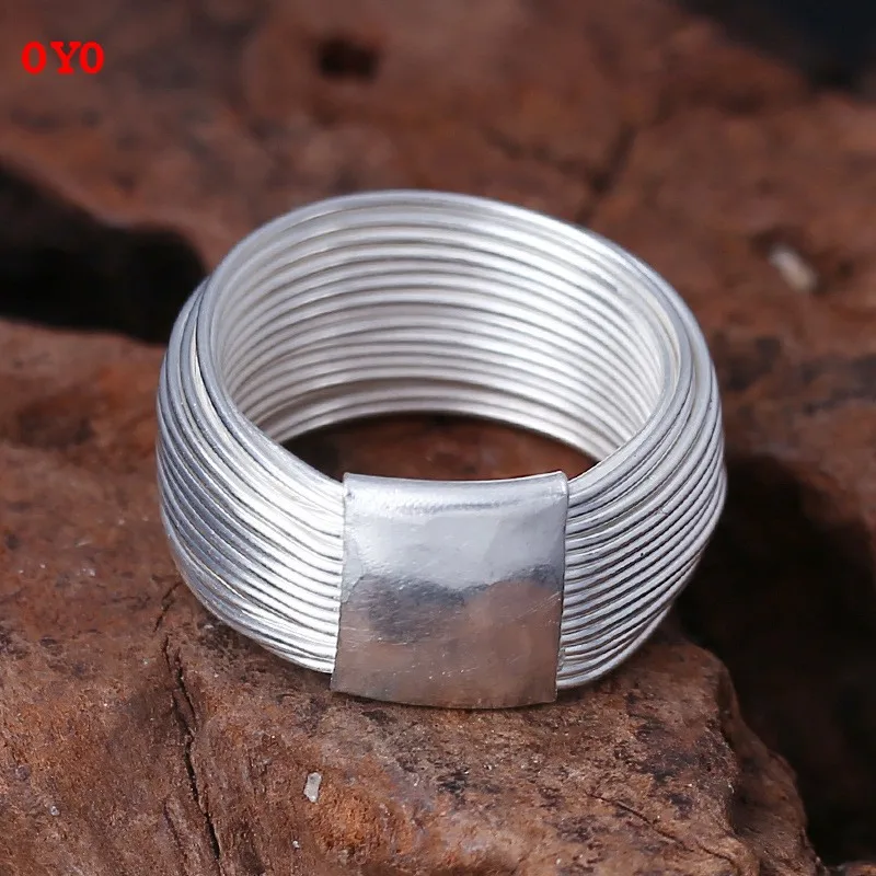 

100%925 sterling silver Thailand Chiang Mai handmade multi-ring silver wire drawing ring ladies personality ring