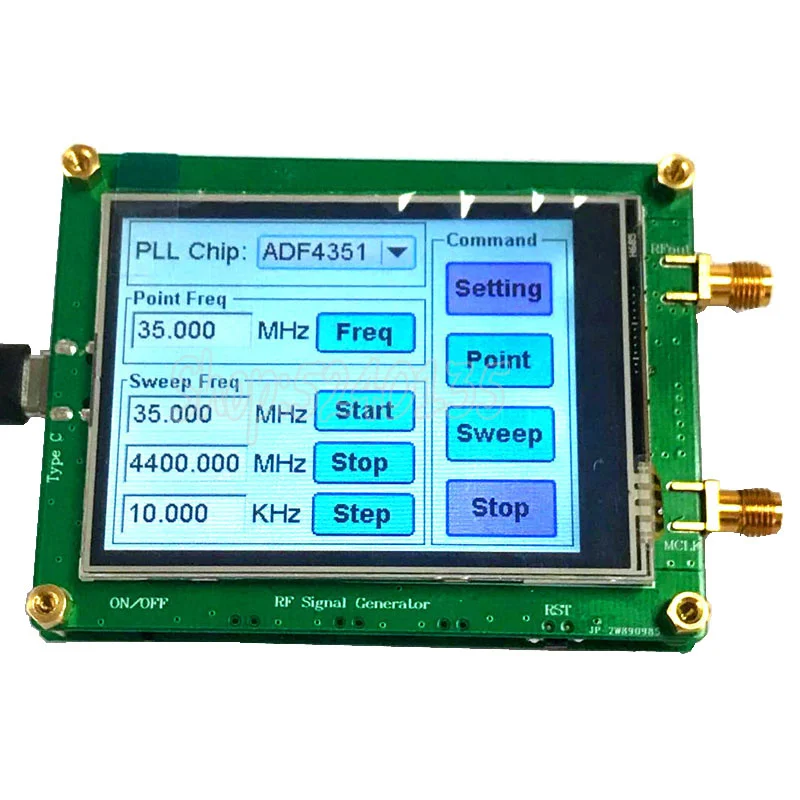 Full touch screen RF signal source 137.5-4400M / 35-4400M ADF4350 / ADF4351 signal generator Point frequency sweep PC controllab