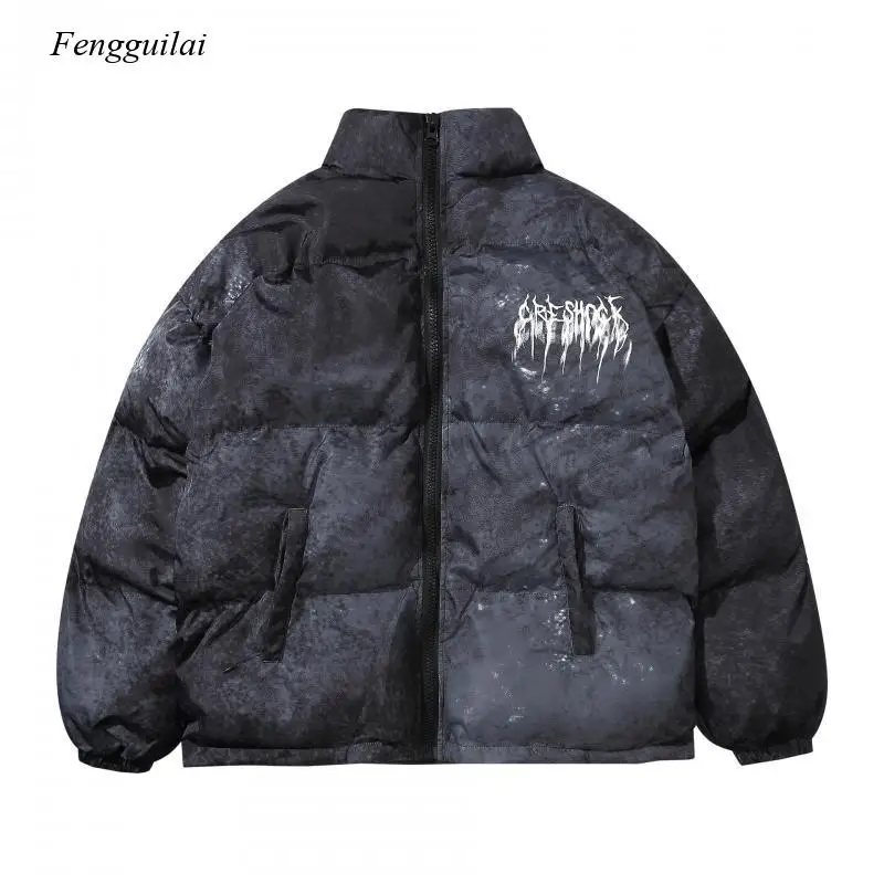 Chaqueta Bomber acolchada de gran tamaño para hombre, abrigo de estilo Hip Hop, ropa de calle con Graffiti, Parka de algodón Harajuku, abrigo de invierno