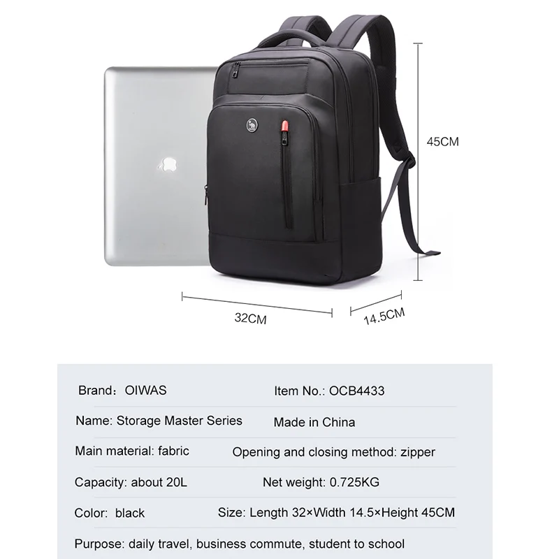 Imagem -03 - Oiwas-mochila para Laptop de Grande Capacidade para Homens e Mulheres Multifunções Negócios Lazer Viagem Mochilas Escolares 15 Polegadas