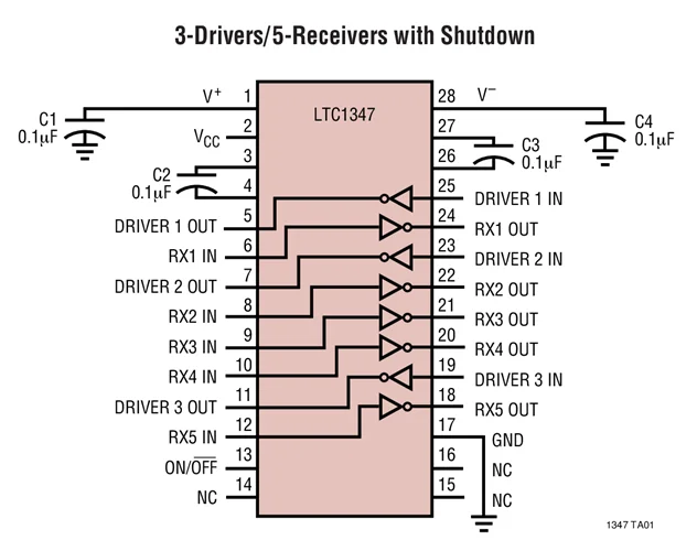 LTC1347CG LTC1347 - 5V Low Power RS232 3-Driver/5-Receiver Transceiver with 5 Receivers Active in Shutdown