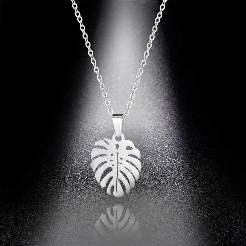 Hot Stainless Tropical Palm Leaves Necklace Hawaiian Leaf Pendant Necklace For Women Boho Charm Choker Pendientes Beach Jewelry