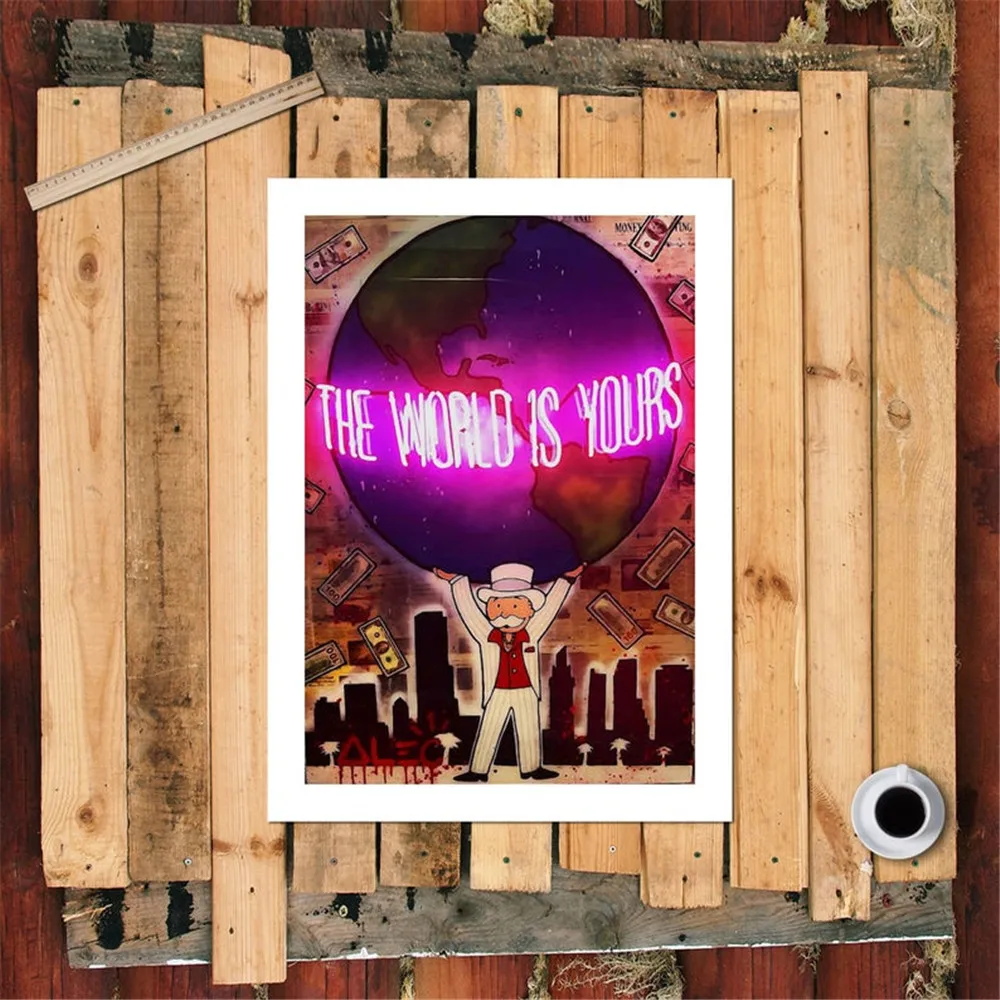 Alec Monopolys Kunst Graffiti The World Is Yours , Painting Canvas Modern Art Decorative Wall Pictures Home Decor - view 2
