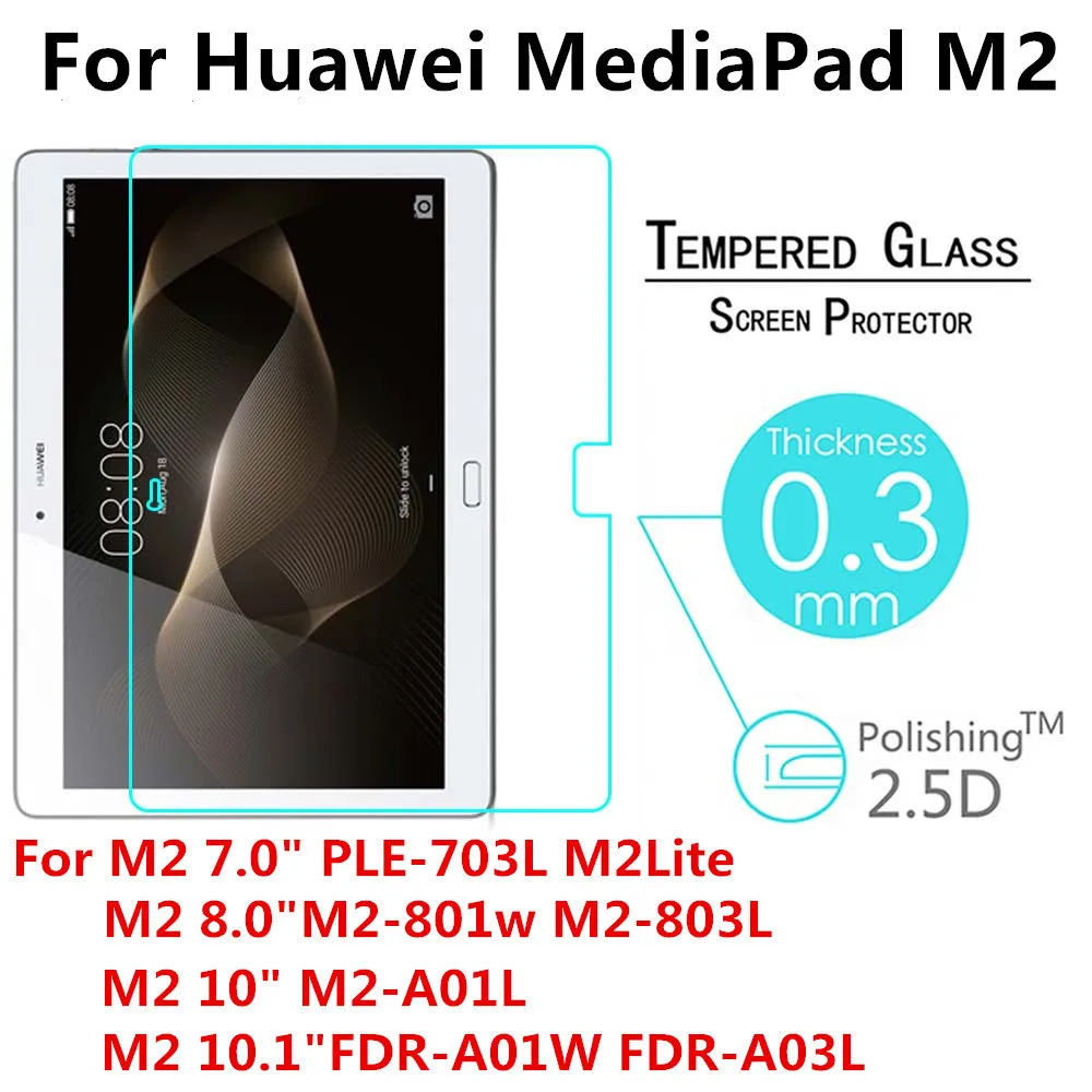 

Tempered Glass For Huawei MediaPad M2 T2 Pro 7.0 8.0 10.0 10.1 PLE-703L M2-801W M2-802W M2-A01L Tablet Screen Protector Film