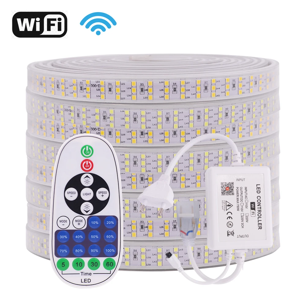 Wifi Dimmerable 276Leds/m LED Strip 220V 240V EU Plug SMD 2835 Three Row IP67 Waterproof Flexible Ribbon Light