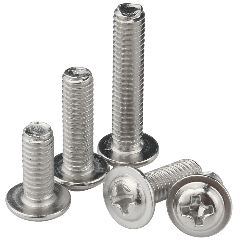 10/50pcs M2 M2.5 M3 M4 M5 Stainless steel 304 PWM Cross Phillips pan round truss head with washer padded collar screw bolt