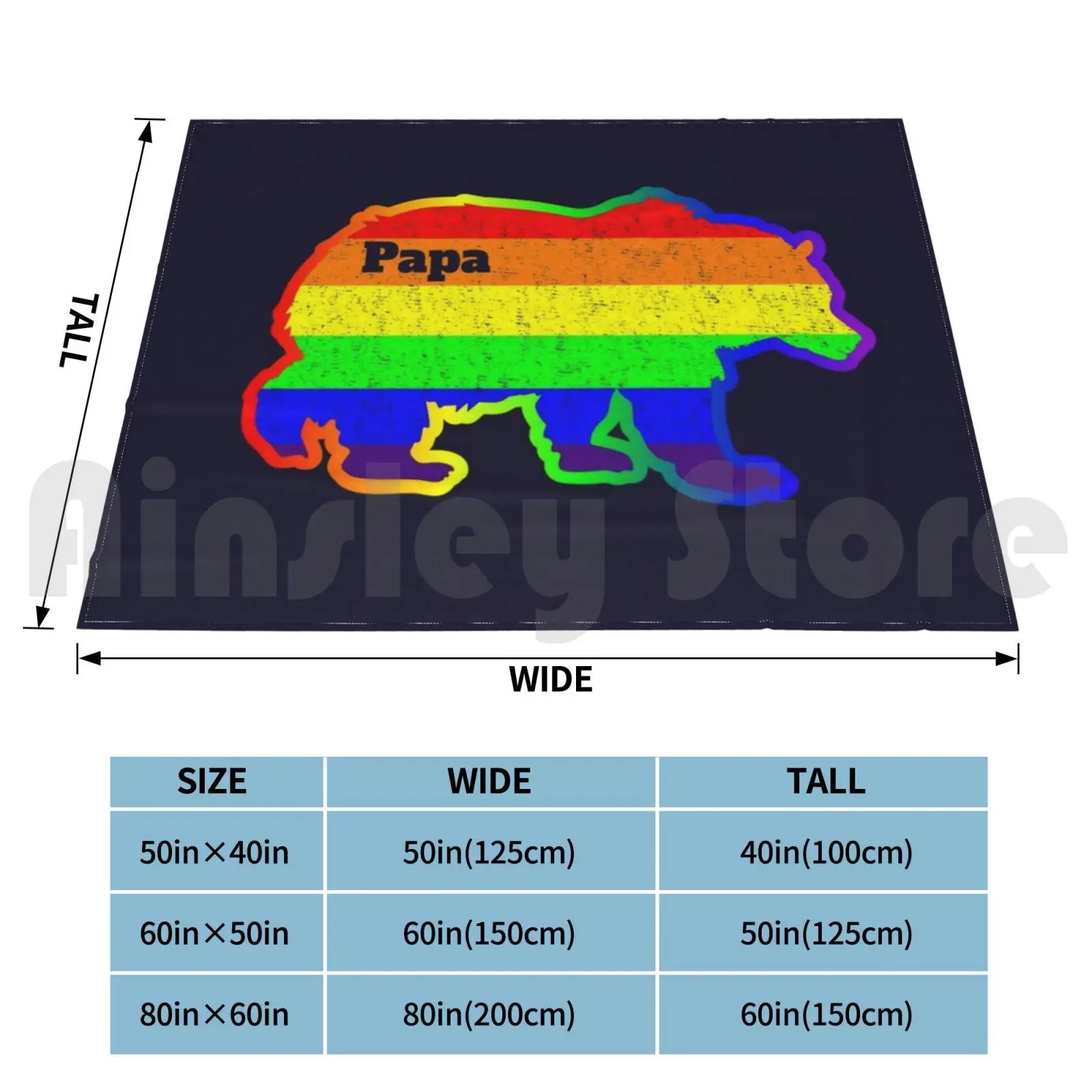 Mens Fathers Day Rainbow Papa Bear Pride Blanket Fashion Custom Father Papa Daddy Dad