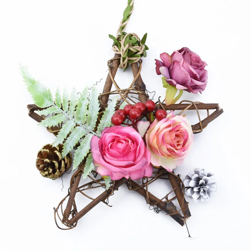 

Cheap Wedding Decorative Flowers Needlework Wreaths Star Christmas Ornament Rattan Garland Door Hanging Diy Gifts Box Home Decor