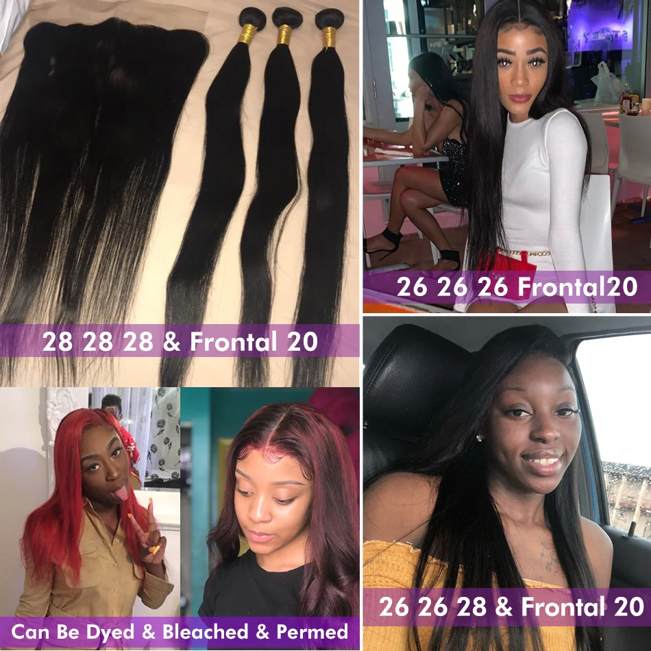 Malaika Hair 38 40 Inch Straight Brazilian Hair Bundles With 13x4 Frontal Human Hair Bundles With Closure Remy Hair Extension