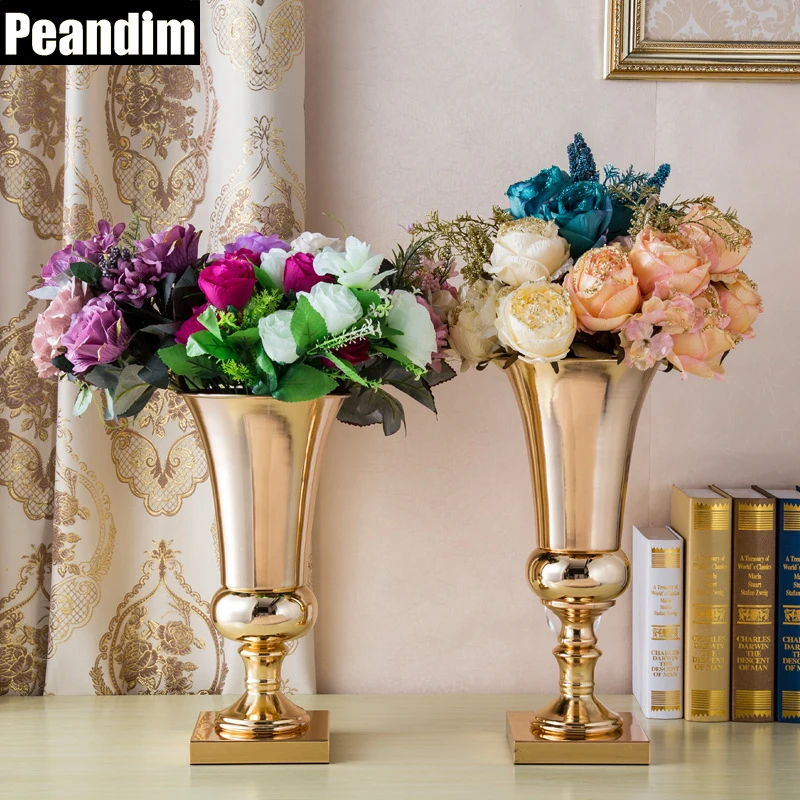 PEANDIM Metal Flower Vase Gold Candle Holder Wedding Decorations Road Lead 40cm & 43cm Tall Flower Holders