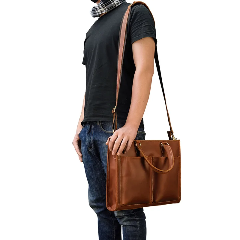 Newsbirds Mens Leather Handbag 15.6 Inch PC Notebook Laptop Briefcase Shoulder Bag 100% Cowhide Man Bag Male Business Bag