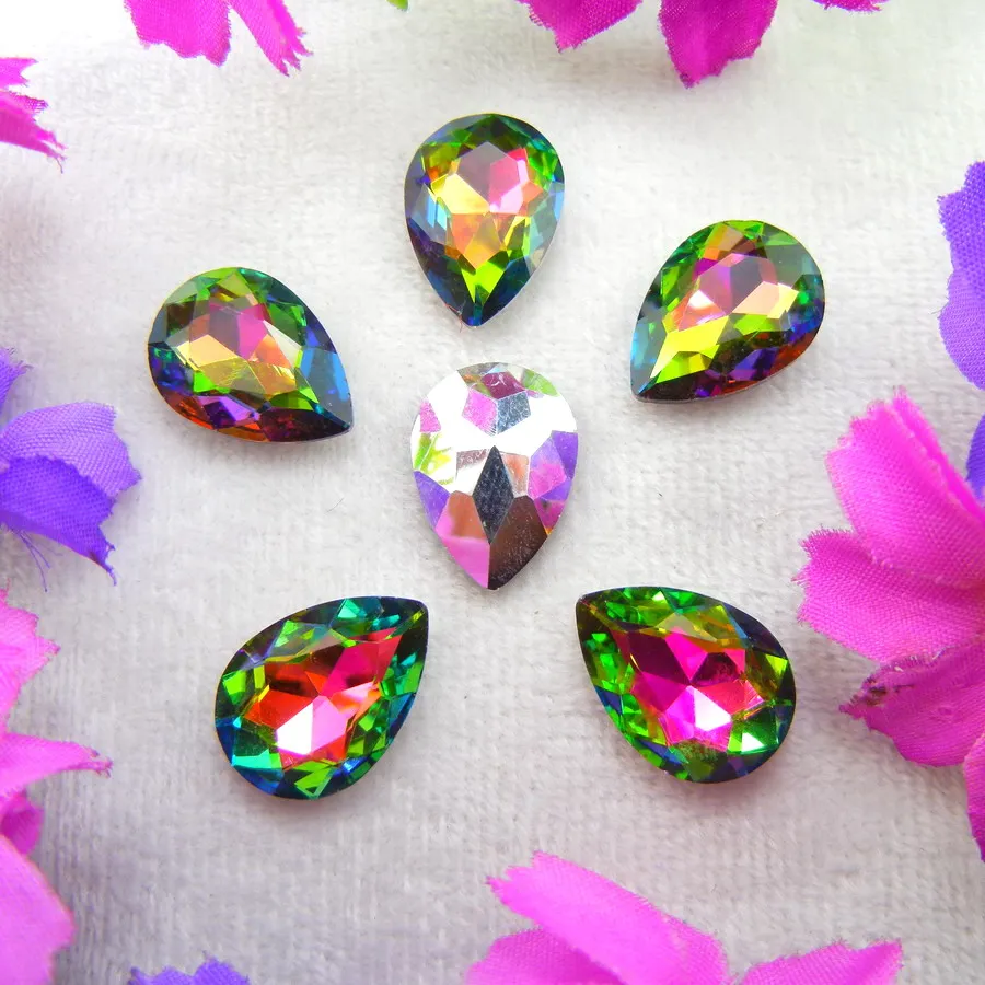 AB Farben 7 Größen Wassertropfen Tränenform Glas-Kristalle zum Aufkleben Strass-Ornament DIY-Verzierung – Detail 5