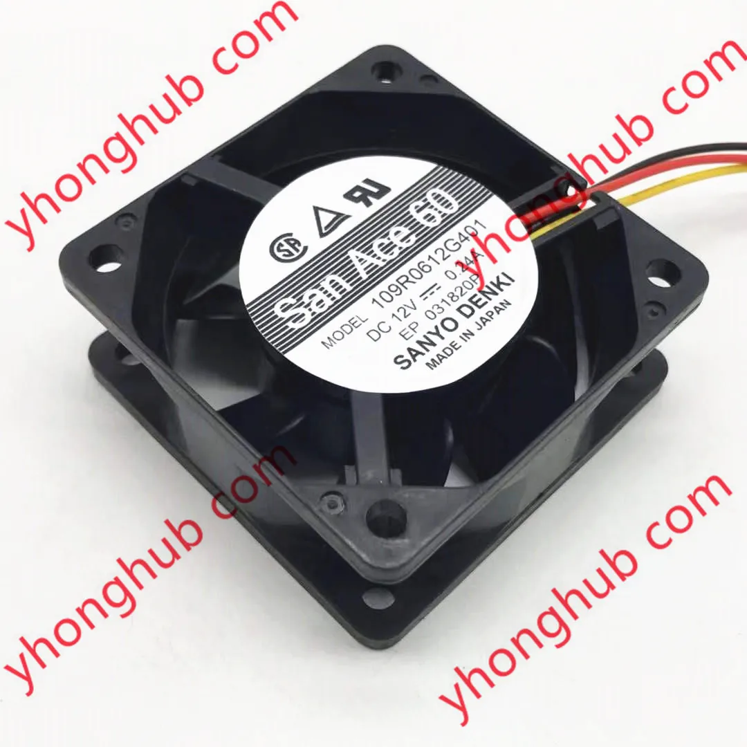 

SANYO Denki 109R0612G401 DC 12V 0.24A 60x60x25mm 3-Wire Server Cooling Fan