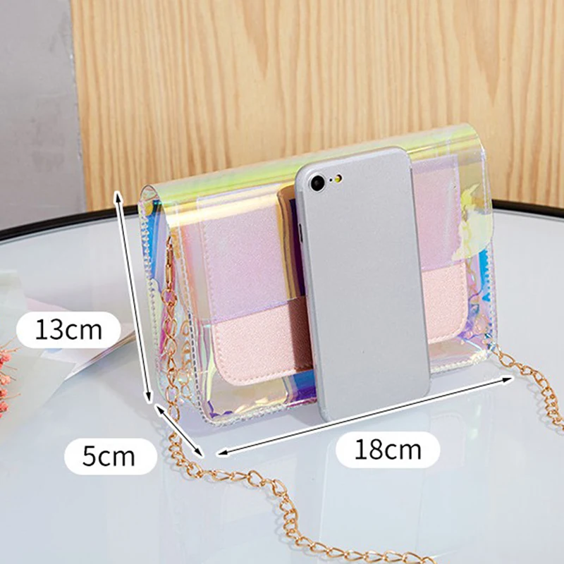 Women Fashion PVC Clear Jelly Clutch Bag Purse Tote Casual Shoulder Handbag Summer Beach Laser Holographic Bag