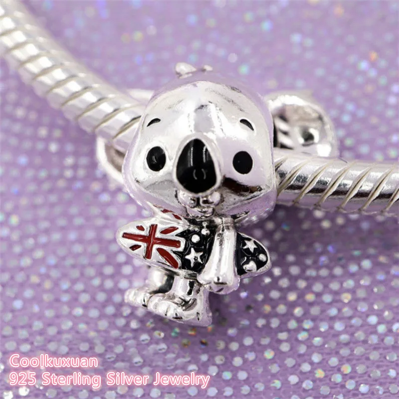 100% 925 Sterling Silver Surfing Koala Charm beads Fits Original Pandora bracelets Jewelry Making