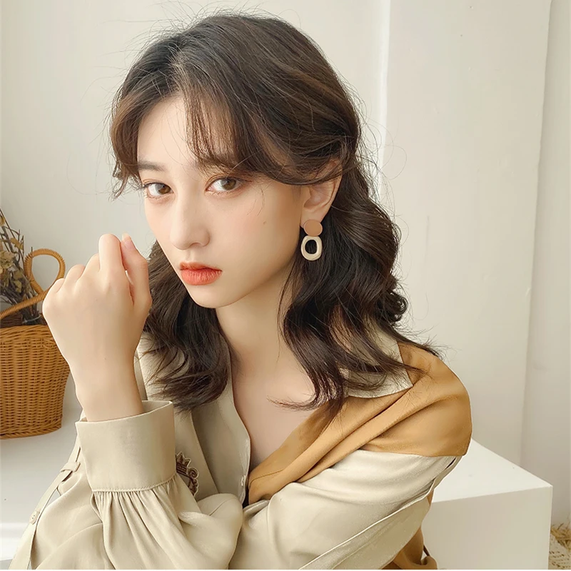 HUANZHI 2019 Autumn And Winter New Style Literary Vintage Brown Hairball wood Enamel Drop Earrings for Women Girl Party Jewelry