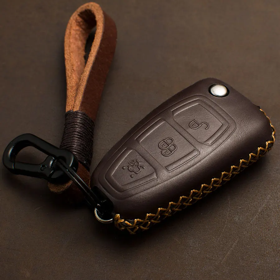 1 Pcs Genuine Leather Car Remote Key Cover Key Case For Ford Focus 3 4 ST Mondeo MK3 MK4 Fiesta Fusion Kuga 2015 2017 2018