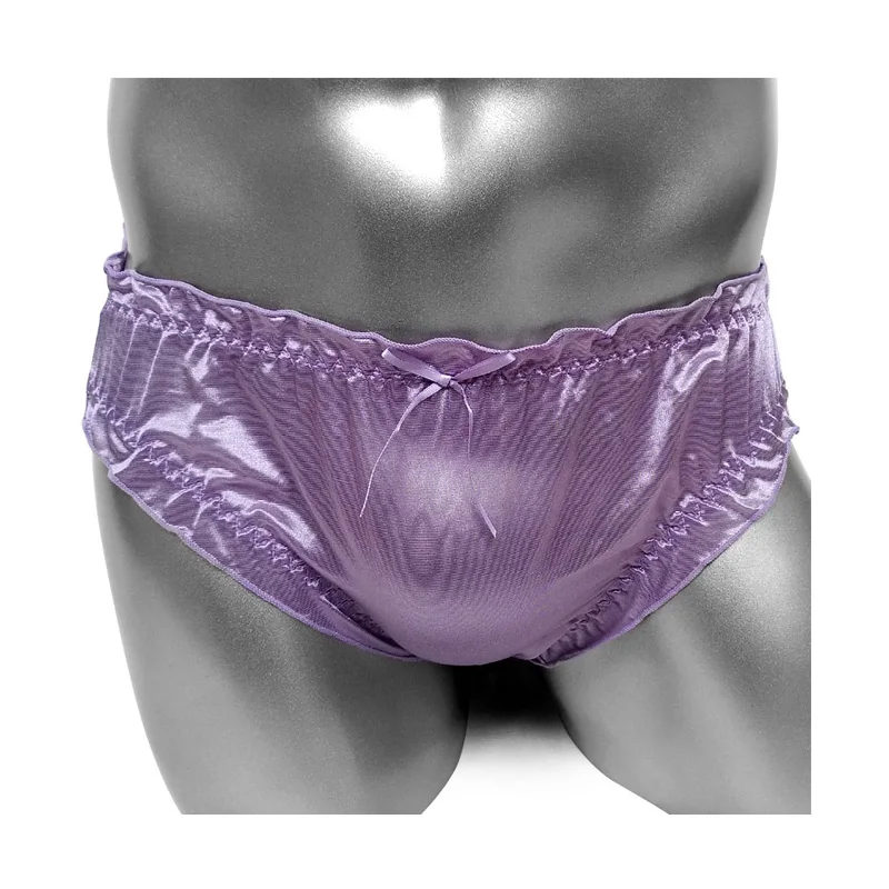 Maricas Calcinha Do Biquíni Com Babados de Seda Transparente Cuecas Dos Homens Roupa Interior Lingerie Sexy Brilhante Masculino Gay Briefs Underpant Pouch