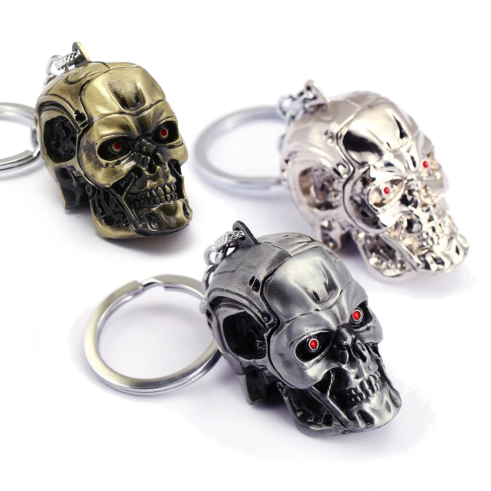 Personality 3D Alloy Skull Head Key rings  Cartoon Abnormity Terminator keychain Popular Jewelry Mobile phone Bag Key pendant