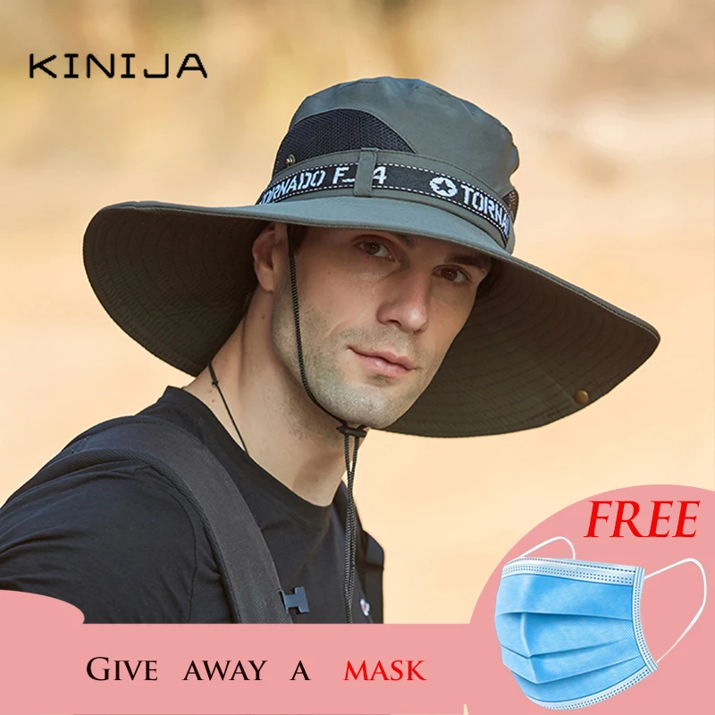 New Summer Handsome Outdoor Climbing Fishing Tourism Dual Purpose Men Large Brim Sun Fisherman Hat Bucket Hat Sun Protection Cap