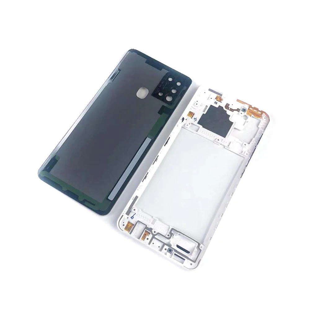 Voor Samsung Galaxy A 21S A217 A217f Telefoonbehuizing Midden Frame Chaiss Batterij Achterklep Achterklep Paneelafdekking Camera Glazen Lens