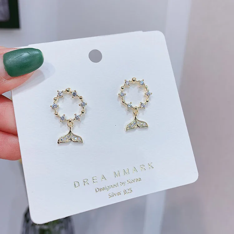 Bohemian Exquisite Crystal Fishtail Earrings For Women Fashion Circle Drop Earring Cute Jewelry For Girl