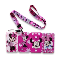 Disney-portatarjetas de identificación de Mickey y Minnie Mouse para mujer, portatarjetas con cordón, portatarjetas de identificación para niñas, correas para el cuello, accesorios para llaveros