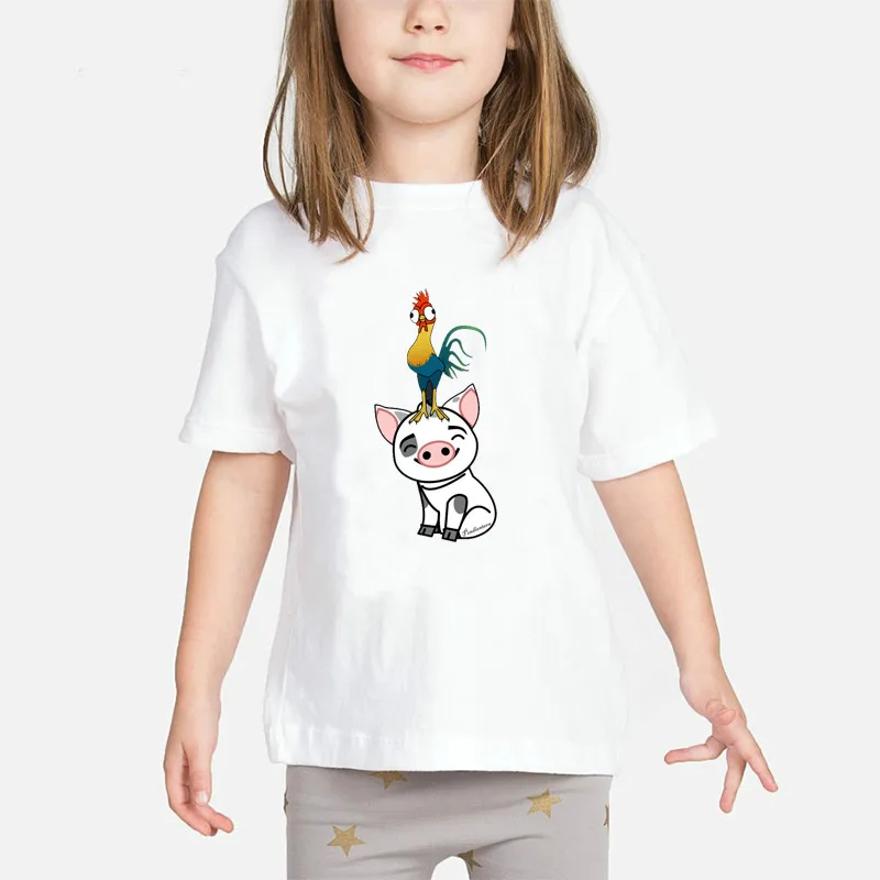 Girls T Shirt Pua Pig Hei Hei Chicken Print T-Shirts Girls kids T Shirt Short Sleeve Tees Tops For 2-8 Years Children