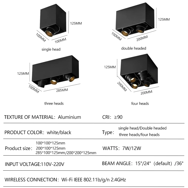 Surface mounted  LED7/12W LvingCeiling spotlight 3000K-6500K Dimmable Fixture Control  Lighting Google dimming Spotlight