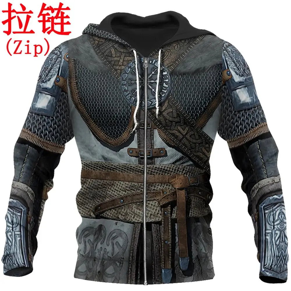 Warrior Armor Tattoo 3D All Over Printed Men hoodies Harajuku Fashion hooded Sweatshirt Unisex Casual jacket Zip Hoodie WJ002