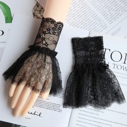 Women Fake Arm Sleeves with Short Tassels White and Black Pleated Cuff Beautiful Lace Accessories Outdoor Embellishments