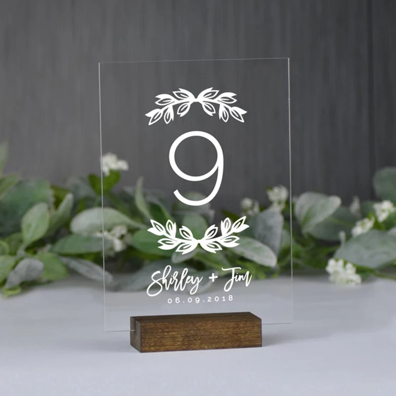 

Personalized Wreath Wedding Table Numbers Clear Acrylic Wedding Table Signs Modern Table Signs Leaves Decor Party Event Decor