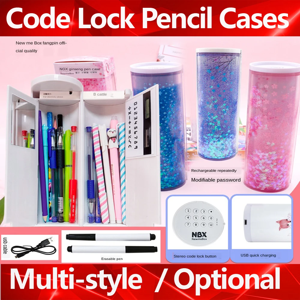 Pencil Case Code Lock Pen Box NBX Password Pencil Case Large Capacity Stationery Box Multi-Function Cylindrical Pencil Box