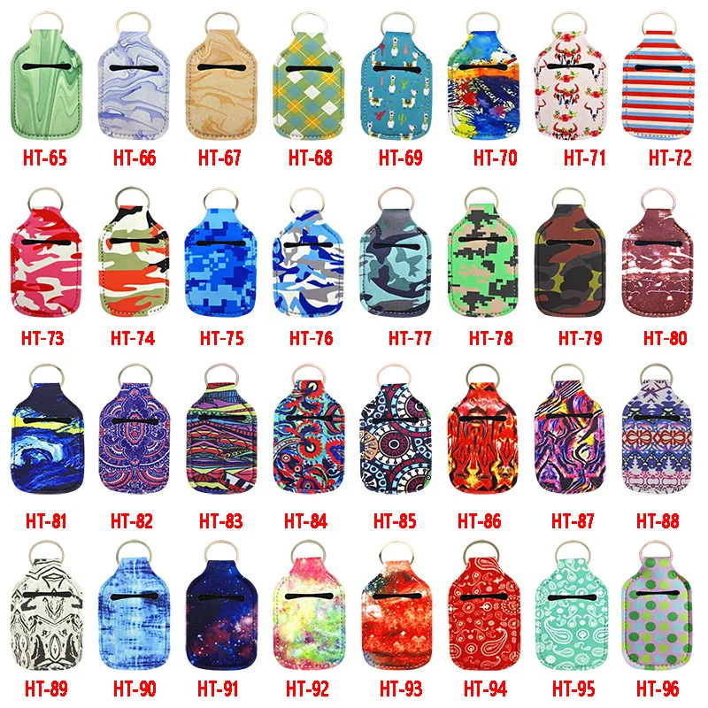 1000Pcs/Lot 96 Style Neoprene Hand keyring 30ML Sanitizer Bottle Holder Keychain Bags Key Rings Hand soap Bottle Holder Random