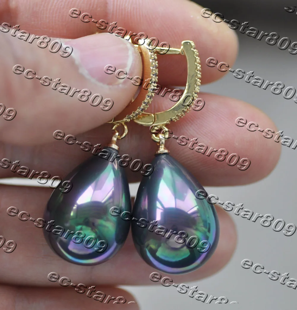 

Z11183 20mm Peacock-Black Teardrop South Sea Shell Pearl Dangle Earring CZ Women Fashion Jewelry